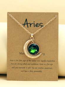 1/12pcs 12 Zodiac Glow-In-The-Dark Moon Pendant Necklace, Fashionable Personalized Constellation Card Necklace