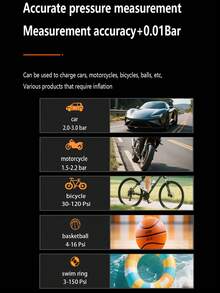 1pc 150 PSI Portable Air Compressor For Car Tires, Fast Inflation, Large Capacity Rechargeable Battery, Digital Pressure Gauge With LED Light, Convenient To Use, Longer Lifespan, Wireless Car Air Inflator With 5 Accessories, Suitable For Cars, Bicycles, Motorcycles And Sports Balls