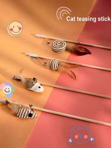 1 pezzo Bacchetta di legno per giocare con i gatti con campanello, stile casuale, giocattolo interattivo per gatti, asta lunga con piume colorate e campanello, accessori per animali domestici, ricambio per bacchetta con piume per gatti, adatto per esercizio e intrattenimento dei gatti, bacchetta da tenere in mano, vari insetti intercambiabili sulla testa, ricambio per bacchetta per giocare con i gatti