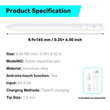 قلم تعمل باللمس متوافق مع آيباد 2018-2025، شحن سريع، مقاوم للمس الخاطئ، تصميم حساس للميل والضغط، بدون تأخير، قلم رسم احترافي متوافق مع آيباد A16/11-الجيل السادس، الهواء 11"/13" M3/M2/الجيل الخامس-الثالث، برو 13"/27.9 سم M4/12.9"، ميني 5/6/7