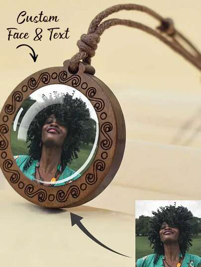 Customized Glowing Necklace - Personalized Glowing Glass Dome Pendant With Wooden Rope Chain, Vintage Style For Both Men And Women, Perfect Gift For Birthday, Anniversary, Creative Present, Cute Necklace, Customized Photo Glass Dome Pendant Necklace, Personalized Jewelry Gift For Him And Her