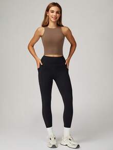 MASKERT Women's Seamless Sports Camisole, High Elasticity, Suitable For Workout And Everyday Wear, Slim Fit Fit, Skin-Friendly Comfort, Easy To Match - Mocha Brown - View 5
