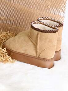 Damen warme und bequeme Schneestiefel mit dicker Sohle, einfache und modische Lässig Stiefeletten, personalisierte Schneestiefel mit dicker Sohle, warme und bequeme Outdoor-Schuhe, Winterflache Schuhe mit dicker Sohle, warme und bequeme Schneestiefel mit dicker Sohle, Damen lässige Slip-On Knöchel Stiefel