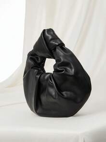 Fashion Soft PU Leather Wrinkled Cloud-Shaped Tote Bag For Women Winter Gifts - Black - View 4