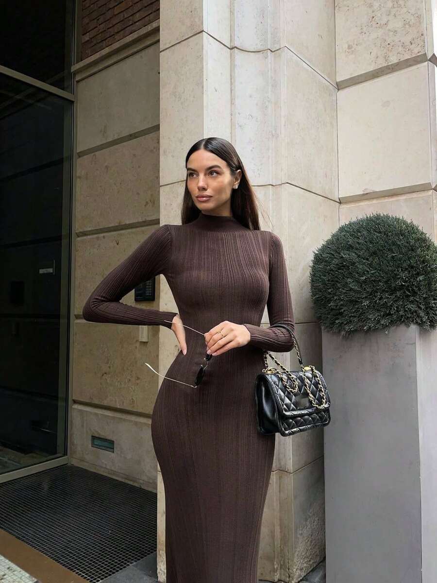 Women Sweater Dresses - 咖啡棕 - 查看 1