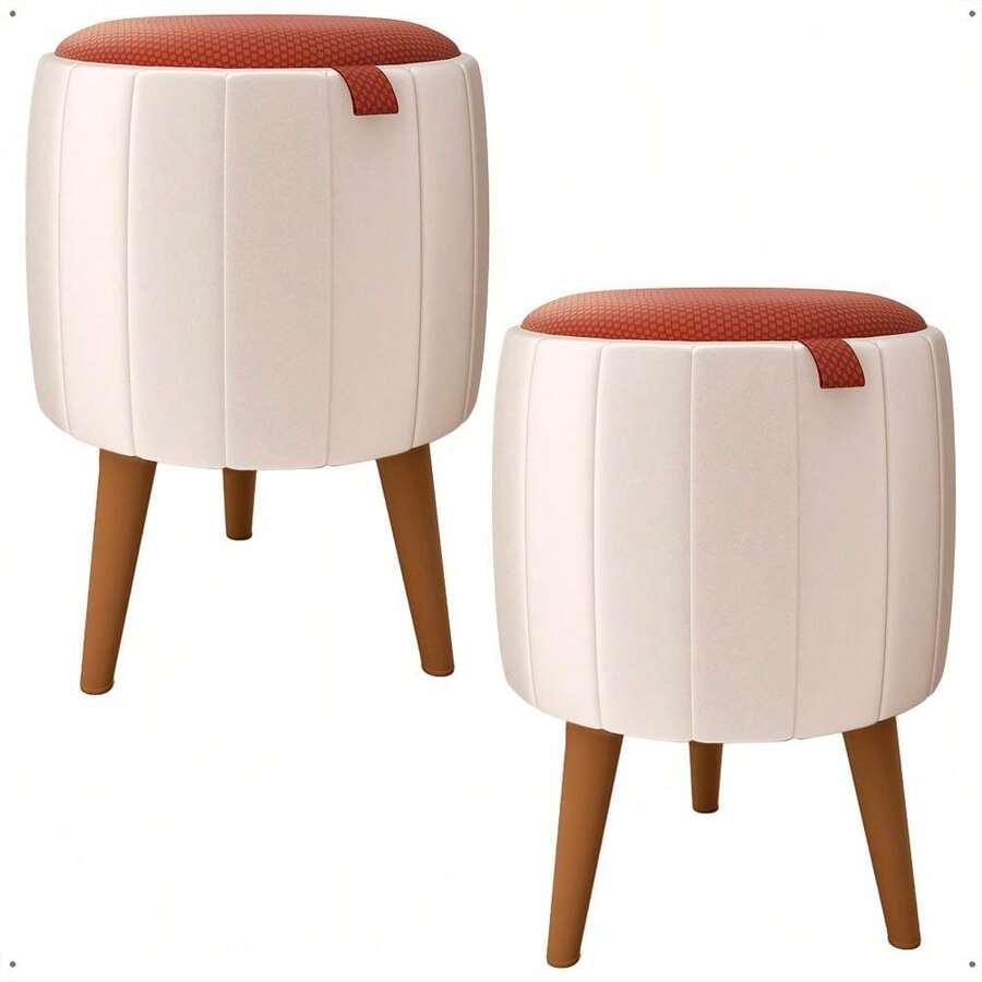 Kit 2 Puff Moises Round Stool Pouf Living Room Stick Feet - Màu be/Nâu - Xem 1