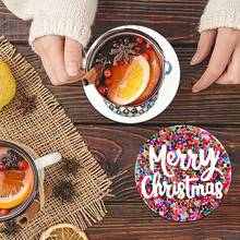 6 buc/set sau 420 buc/70 seturi suporturi pentru băuturi cu imprimeu de Moș Crăciun și paiete, suporturi rotunde absorbante din cauciuc, cu fund moale din cauciuc gros de 10 cm/2 mm, suport din cauciuc moale, suporturi decorative, potrivite pentru căni, decor pentru masă de bucătărie, decor pentru bucătărie, decor pentru masă