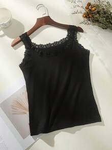 6pcs/Set Women Solid Color Lace Trim Decor Crew Neck Sleeveless Tank Top Vest Camisole - 彩色 - 查看 6