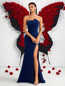 Women's Elegant Pleated High Waist High Slit Backless Tie Maxi Dress, Suitable For Galas, Wedding Guests, Prom, Date Nights, Formal Dinners, Birthday Parties, Holiday Celebrations, Family Gatherings And More - Navy Blue - View 3