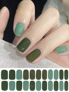 22 Finger Jumping Color Glitter Series No-Baking Nail Art Stickers, Waterproof, Long-Lasting, Firm Nail Polish Film 3D Onion Powder Hot Stamping Nail Stickers, Suitable For Daily Use, Gift Giving And Parties