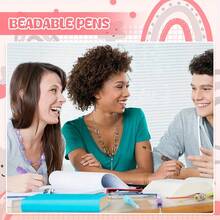 70 Pcs Petal Glitter Beadable Ballpoint Pens Set - Retractable Diamond Bead Pens, Includes 50 Refills & 10 Pen Bags, Plastic Bling Shaft Beaded Pens With Black Ink For DIY Party Office Use - Tối tăm - Xem 4
