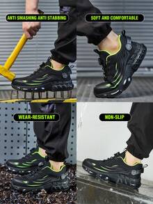 Nowe, wygodne i bezpieczne buty z obrotowym przyciskiem, buty robocze odporne na uderzenia i przebicia, lekkie, oddychające buty robocze, buty robocze dla mężczyzn i kobiet, buty sportowe dla mężczyzn i kobiet - czarny zielony - Zobacz 6