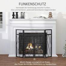 Funkenschutzgitter 3tlg. Kaminschirm aus Schmiedeeisen, Metall schwarz 120 x 79 cm, elegantes Design für sicheren Kamin