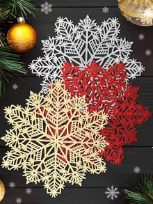 1/4/6pcs(10cm*10cm), Christmas Snowflake Placemats, PVC Placemats For Christmas Table Decorations, Vase Mats, Christmas Table Snowflake Decorative Protective Mats.