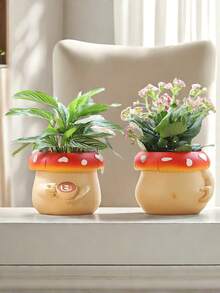 可爱的咖啡蘑菇花盆，带排水口的彩色咖啡杯花盆，独特的室内花盆，不拘一格的多肉植物花盆礼物 - 彩色 - 查看 2