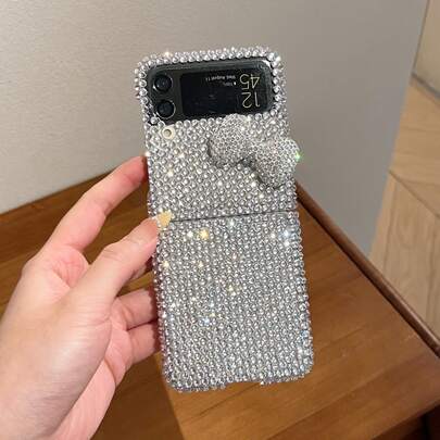 Sequins New Luxury Rhinestone Bow Foldable Phone Case For Samsung Galaxy Z Flip3 5GGalaxy Z Flip 4 5GGalaxy Z Flip 5 5GGalaxy Z Flip 6 5GGalaxy Z
