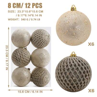 12pcs 8cm Christmas Ornament Balls, Christmas Hanging Decorations, Christmas Tree Decorations, Christmas Gifts Home Decor Christmas Decorations Room Decor Winter Christmas Decorations Home Christmas Gifts Christmas Decor
