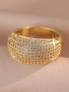 1pc Luxury Gold Rings Shiny Cubic Zirconia Statement Rings For Women For Party Banquet Wedding Festival Gift And Valentine's Day Gift - Yellow Gold - View 13