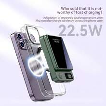 5000/10000mAh 磁吸无线移动电源 22.5W/15W 快速充电 (USB/Type-C) 便携式充电器 数字显示 兼容 15 Pro/14 Max/13/12 系列 小巧便携应急备用移动电源 适用于户外旅行 - 白色 - 查看 4