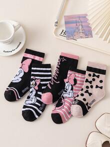 Disney 5 Pairs Kids Cartoon Character Mid-Calf Socks, Korean Style Breathable Toddler/Student Ankle Socks, Autumn/Winter