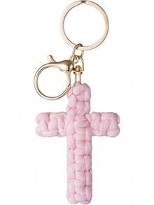 Macrame Cross Keychain, Jesus Keychain Christian Car Accessories Handmade Soft Cross Keychain Bohemian Decoration Gift For Women And Men - 粉紅色 - 查看 13