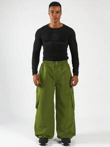 1pc Plus Size Loose Fit Men's Ski Pants, With Pockets, Winter Outdoor Ski Pants, Unisex, Suitable For Outdoor Activities, Machine Washable, Winter Ski Pants, Ski Gear, Warm Clothing, Sports Style Ski Pants, Reinforced Structure, Functional Snow Pants, Snow Gear, Ski Suit - Green - View 5