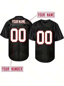 Customized Name & Number Men's Embroidered American Football Jersey, Atlanta Black V-Neck Personalized Short Sleeve Shirt Sports Summer - Black - View 1