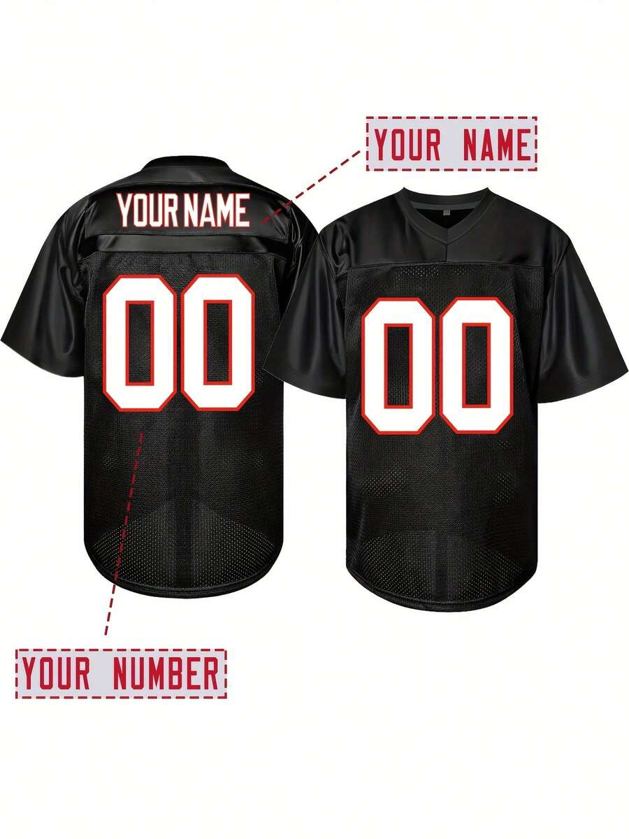 Customized Name & Number Men's Embroidered American Football Jersey, Atlanta Black V-Neck Personalized Short Sleeve Shirt Sports Summer - Black - View 1