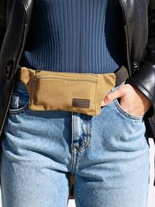 MEJORADA Unisex Canvas Fanny Pack With 3 Zippers, UPGRADED, Adjustable Flat Waist Bag For Men And Women – Ideal For Travel, Sports, And Everyday Use - 摩卡棕 - 查看 2