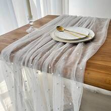 Nappe en dentelle de perles roses, décoration de table de mariage, voile de dentelle blanche transparente pour dessert, arche, décoration de douche de bébé, nappe décorative pour fête d'anniversaire, mariage