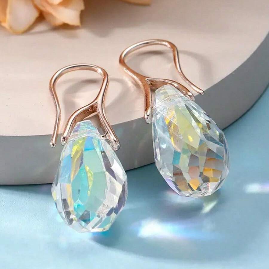 1/2 Pairs Of Drop Earrings Inlaid Waterish Rhinestone Daily Outfits Party Accessories Gift For Her - 彩白 - 查看 1