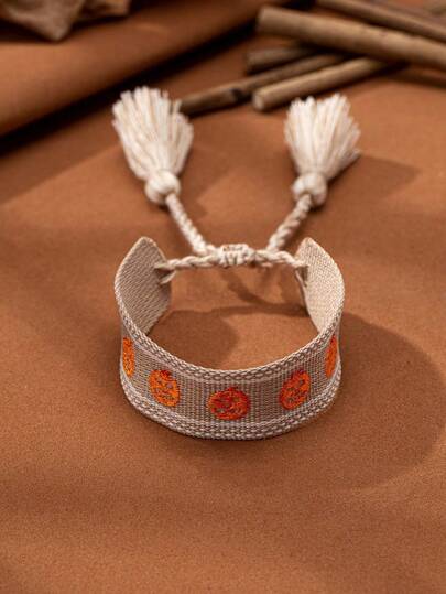 1 Pc Autumn Fall Season Embroidered Bracelet - Halloween Thanksgiving Holiday Handmade Jewelry Gift For Women & Girls