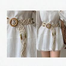 1pc Women's Minimalist Versatile Thin Waist Belt With Knotty Rope Woven Design, Decorative Tie Belt For Skirts, Beige Strap. Suitable For Daily Commuting, Outings With Friends, Vacations, Evening Parties, Christmas Gatherings. Perfect As A Gift For Yourself, Friends, Family, Girlfriend. Ideal For Autumn And Halloween Celebrations. - Màu be - Xem 3