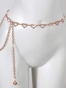 1 件时尚简约心形水钻合金腰链，女士连衣裙装饰