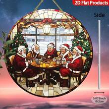 2D plat, capteur de soleil rond et vif en acrylique - scène de Noël avec village enneigé et sapin de Noël, style bohème, 20x20 pouces, idéal pour la véranda, la fenêtre, le jardin et la décoration du salon, cadeau d'anniversaire idéal, décoration de Noël, 2D plat