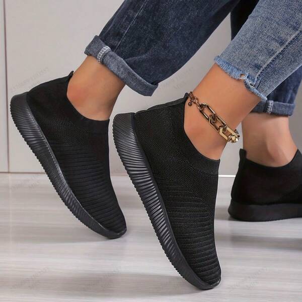 Baskets décontractées légères et respirantes pour femmes, sans lacets, de couleur unie simple, chaussures de marche confortables