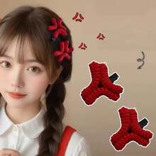 1 Angry Face Plush Hair Clip - Cute Sweet Floral Duckbill Clip For Women With Red Bow, Anime Cartoon Hair Accessory Suitable For Easter And Daily Use - K136 - 查看 2