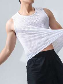 Comfortable Men's Tank Top, Size M To G3 Breathable Mesh, Plus Size, Quick Drying, Ideal For Home/Indoor - 白色 - 查看 2