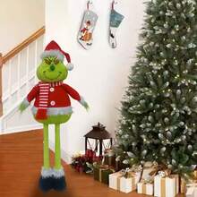 1pcChristmas Telescopic Standing Figure Christmas Decoration Grinch Green-Haired Monster Figurine Home Decor Christmas Decorations Room Decor