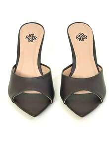 Tamanco Feminino Bico Folha Liso MARROM CAFÉ Moda Sandália Mulher Salto Médio - Café - Visão 4