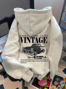 Sudadera hoodie sweatshirt dama mujer gorro capucha manga larga estampado vintage auto coche letras retro otoño invierno - Gris Claro - Ver 1
