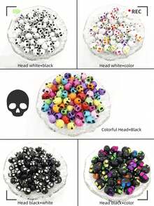 102pcs/51pcs Per Pack, Colorful Skull Beads For Halloween, Cute Halloween Colored Skull Beads Craft, DIY Jewelry Making Supplies, Acrylic Skull Loose Beads Handmade Accessories, Suitable For Halloween Wear, Spooky Fun, Holiday Gifts, Party/Birthday/Halloween Presents