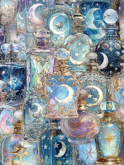 50pcs Moon Phase Bottle Stickers PET Material Notebook Laptop Phone Case Luggage Skateboard Helmet Guitar Decorative Stickers