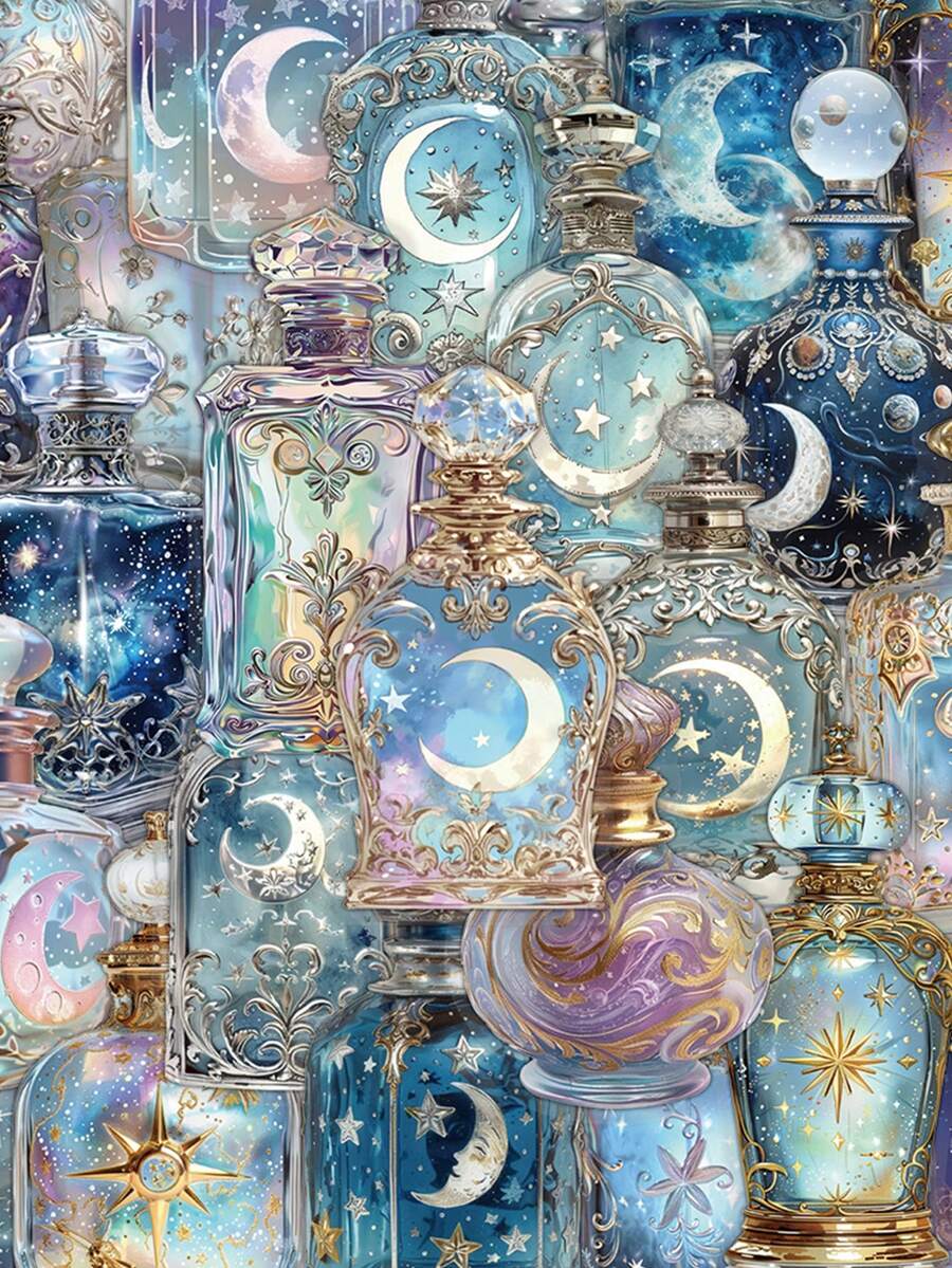 50pcs Moon Phase Bottle Stickers PET Material Notebook Laptop Phone Case Luggage Skateboard Helmet Guitar Decorative Stickers - Multicolor - View 1