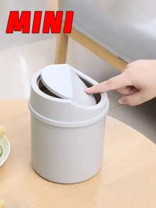 1pc INS Style Bedroom New Girl Heart Home Cute Cover Net Red Mini Storage Box, Plastic Garbage Can With Lid, Tabletop Wastebasket, Trash Bin For Home Office Desk Decor,Coffee Table, Office, Living Room, Study