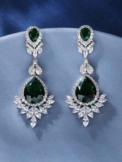 1 对奢华高端方晶锆石吊坠耳环，搭配时尚连衣裙，节日和生日礼物