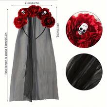 A Halloween Simulated Flower Veil Headband, Black Veil Dress, Day Of The Dead Flower Headdress, Party Horror Headdress Accessories,Fall,Hair,Hair Accessories,Hair Accessories For Women,Travel,Hair Accessories,Accessories Women,Hair Accessory,Hair Accessories Women,Hair Tools,Hair Stuff,Stuff,Beauty Accessories,Gifts,Travel,Gifts For Women,Hair Stuff,Stocking Stuffers