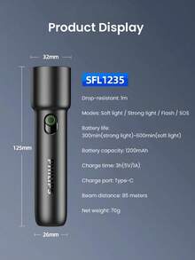 PHILIPS 飞利浦 1PC SFL1235 手电筒，超亮，超耐用，可充电，长寿命，家用，户外应急，多功能手持电筒