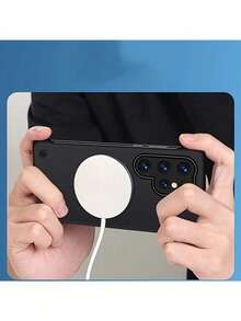 奢华超薄无边框磁吸手机壳，兼容三星S26 Ultra、S25 Ultra、S24 Ultra、S23、S22 Ultra、S25 Edge、S25，硬质PC磨砂手机壳 - 黑色 - 查看 7