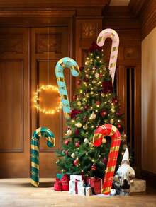 4pcs Christmas Candy Cane Foil Balloons, Suitable For Christmas Decoration - Multicolor - View 9